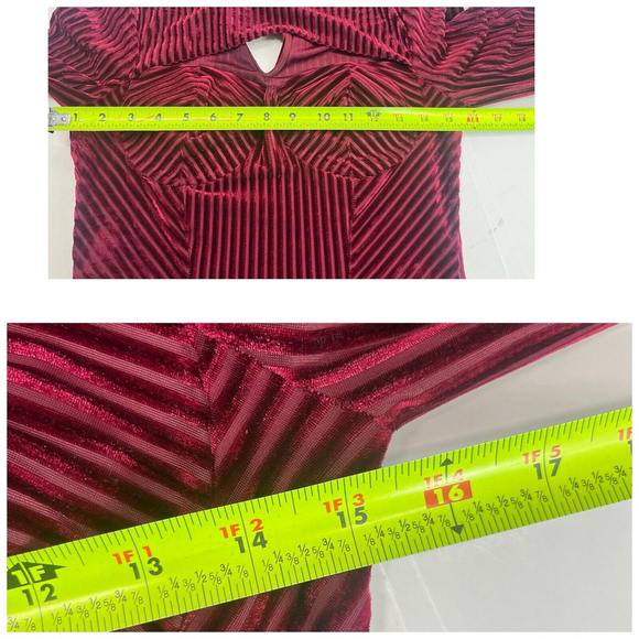 Lulus Womens Striped Cutout Burgundy Velvet Bustier Bodysuit Size Medium Balloon - Picture 8 of 15